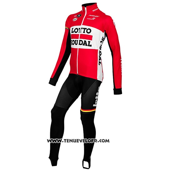2015 Maillot Ciclismo Lotto Soudal Rouge et Noir Manches Longues et Cuissard